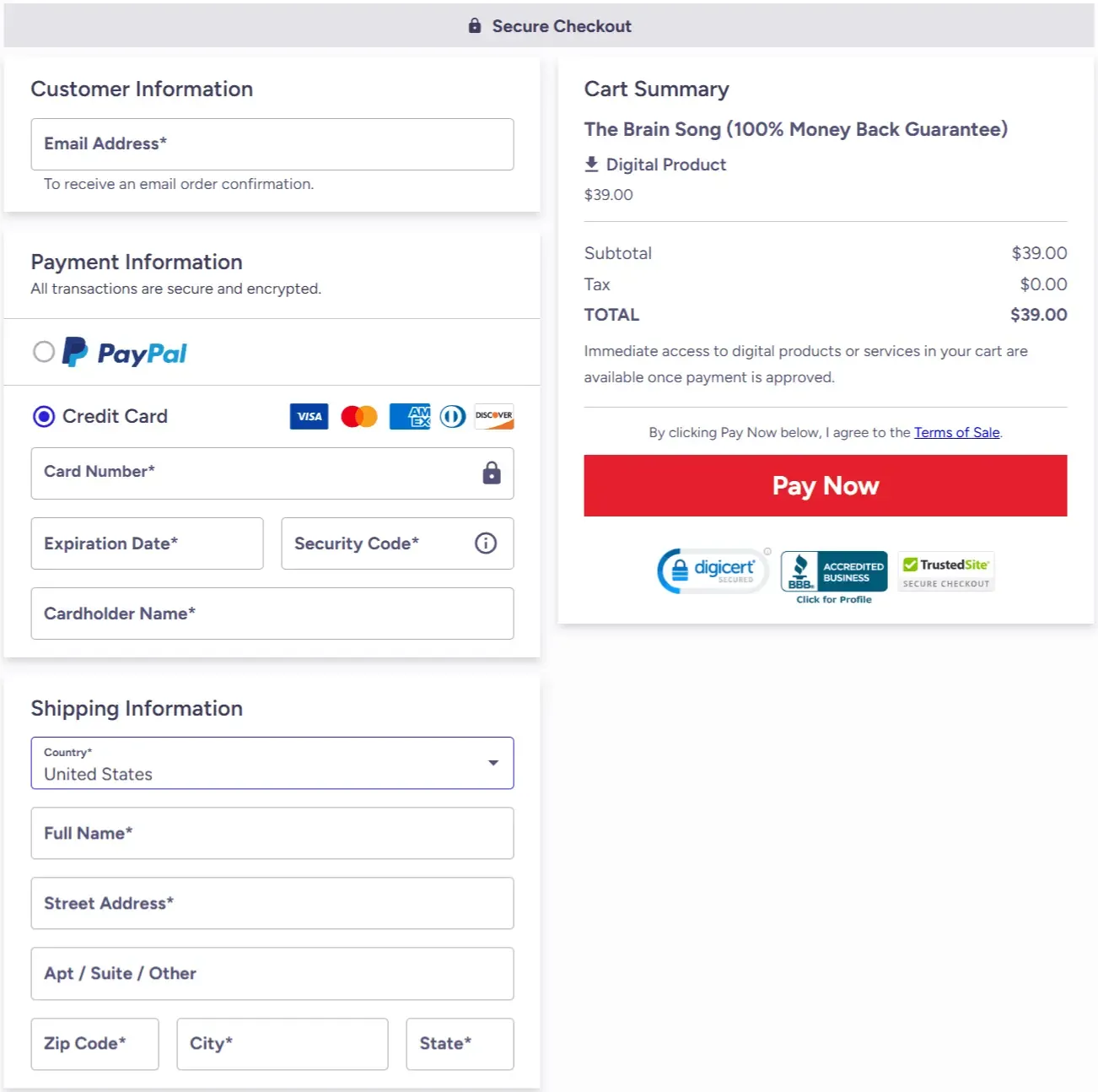 The Brain Song Checkout Page